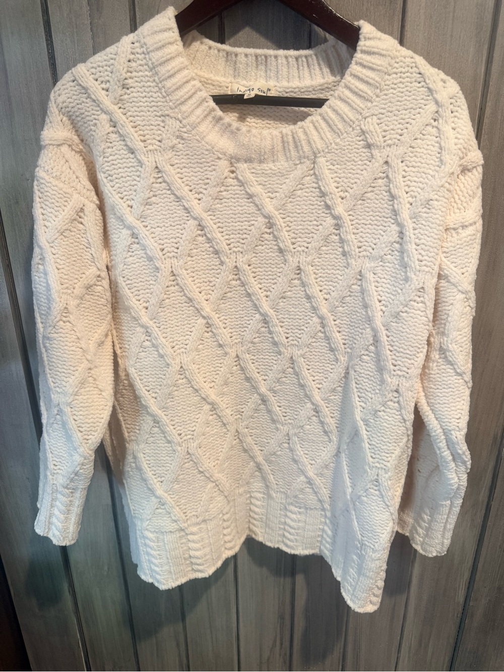 indigo soul Cream Cable Knit Crewneck Sweater Very Soft